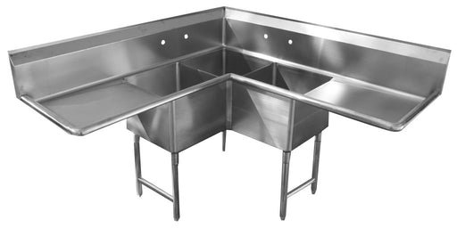 Serv-Ware E3CWP18182-18-C Economy Series Corner Sink three compartment 57 inch Wide